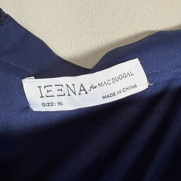 Ieena for Mac Duggal Bow One Shoulder A-Line Gown Womens 16 Navy Formal Slit NWT - Picture 12 of 16